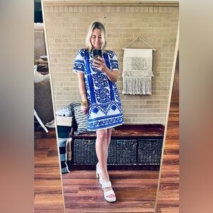Lulu's Royal Blue & White Embroidered Shift Dress